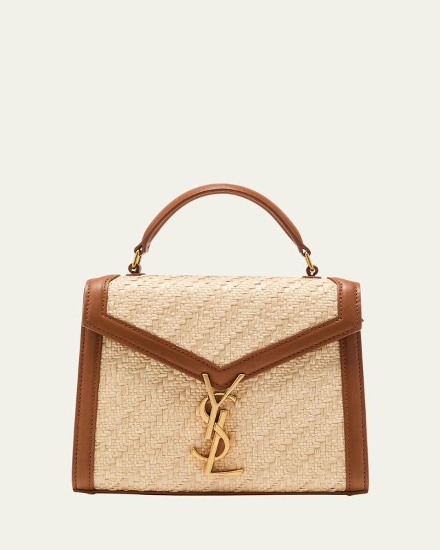 Cassandra Mini YSL Top-Handle Crossbody Bag in Raffia And Leather